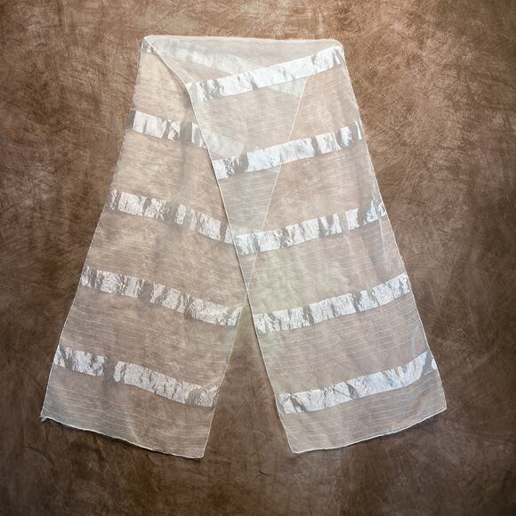 Vintage 60s Sheer Mesh Satin Scarf Neck Tie White Rectangle Coquette Bridal - Picture 4 of 5